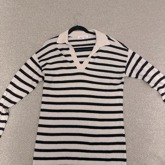 Reformation Doreen Cashmere Polo Mini Dress, Size: Small, Gossamer Black Stripe - Picture 5 of 10